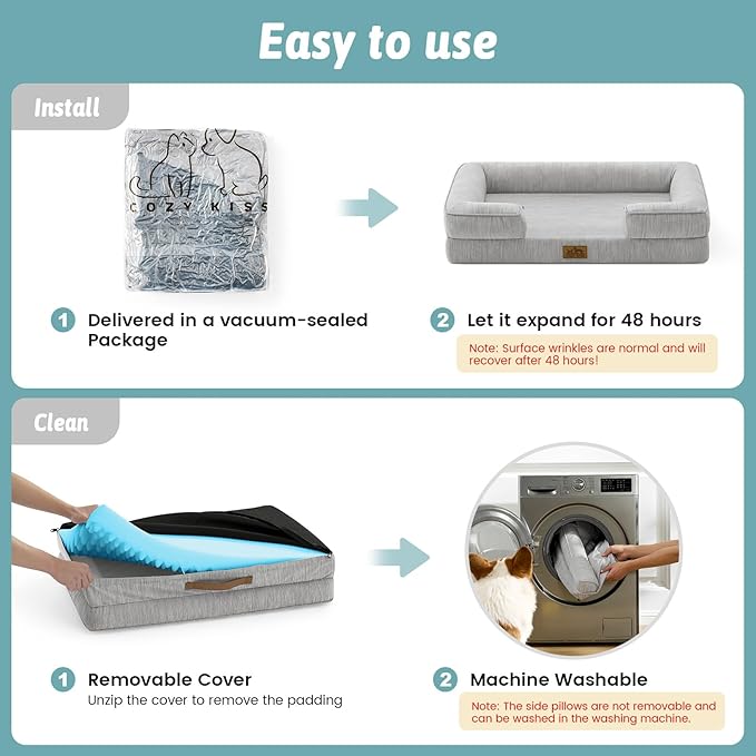 Cooling Dog Bed for Large Medium Size Dogs, Q-Max >0.4 Summer Cool Orthopedic Foam Pet Sofa Bed with Sides, Bolster Anti-Slip Couch with Washable Removable Cover, L 36x27x6.5 inch, Grey