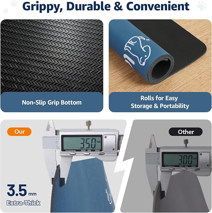 LOOBANI Dog Food Mat for Floors Waterproof 23.6"x15.7"- Absorbent Dog Bowl Mat for Food and Water Bowl, Leakproof Rubber Backing, Dog Feeding Mat for Dog, Cat, Pet (23.6"x15.7", Dark Blue)