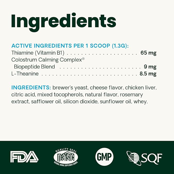 VetriScience Calm & Confident Powder, Composure Calming and Anxiety Supplement for Cats, Reduce Stress and Fear, Ideal for Travel, Vet, Grooming and Routine Changes, Cheese & Chicken Flavor, 60 Scoops