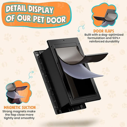 Dog Door 3 Flap, Plastic Dog Door for Wall, Large Doggy Door, Dogie Door for Interior & Exterior Walls, Magnetic Flaps, Insulation Flap, Closing Panel, Pet Door for Pets Up to 110lbs
