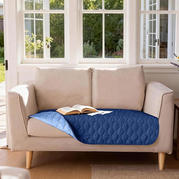 gogobunny 100% Double Sided Waterproof Dog Blanket Soft Pet Bed Cover Reversible Protect Furniture Couch Sofa Car for Puppy Large Dog Cat (Dark Navy/Light Navy, 32x53 Inch (Pack of 1))