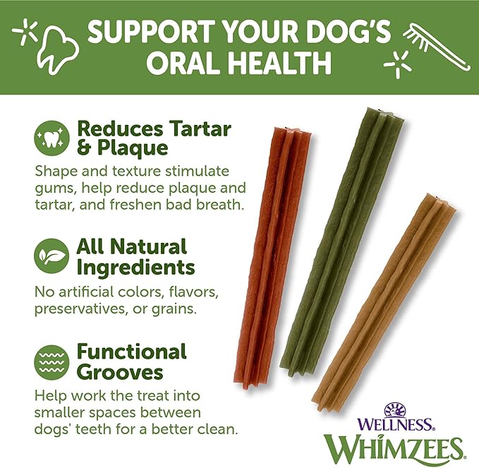 Whimzees Wellness Stix Dog Dental Treat, Chews, Freshens Breath, Small Size Sticks, 14.81 oz Bag, 28 Count