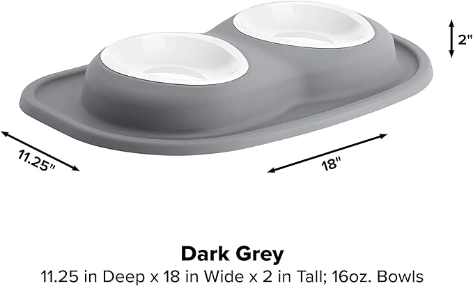 WeatherTech Double Low Pet Feeding System w/Plastic Dog/Cat Bowls - 16 oz (2 Cups) Dark Grey (PDL1602DG)