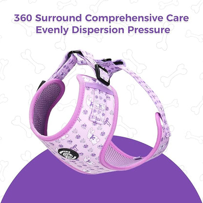 Dog Harness and Leash Collar Set with Dog Poop Bag Holder and Bandanas, Escape Proof Adjustable Puppy Cat Vest with Soft Mesh Padded, Pet Supplies for Small Medium Large Dogs Kitten(Purple, M)