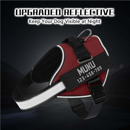 MUMUPET Custom Dog Harness Vest with 2 Personalized Name & Phone Patches, No Pull Reflective Adjustable with Handle, Soft Breathable Padding for Medium Dogs (Red, M)