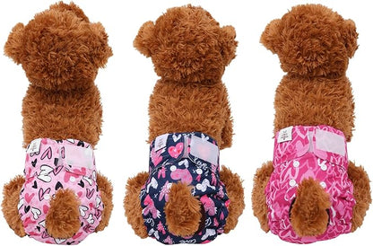 CuteBone Dog Diapers Female Washable Small Medium Large 3 Pack Reusable Doggie Diapers Puppy Period Pants for Doggy Heat Cycle Peeing