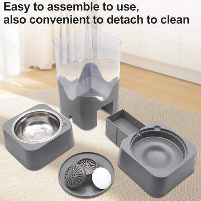 Pet Automatic Water Dispenser, 2.8L Water Dispenser with Stainless Steel Food Bowl, 2-in-1 Pet Feeder for Cats, Dogs, Rabbits
