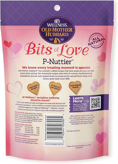 Old Mother Hubbard Wellness Bits of Love P-Nuttier Dog Biscuits, Natural, Seasonal, Valentine's Day Treats, Peanut Butter Flavor, (6 Ounce Bag) (Pack of 2)