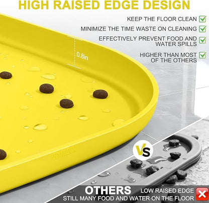 Smilool Silicone Pet Food Mat with Raised Edge for Food and Water Bowl, Dog Feeding Mats, Cat Food Trays for Floor Waterproof, Rubber Tray for Dogs and Cats, 22 x 14 x 0.8 Light Yellow