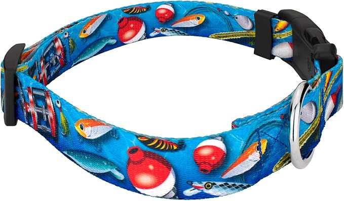 Country Brook Petz - Gone Fishin' Everyday Dog Collar and Leash - Sports and Athletics Collection Featuring Spirited Designs (5/8 Inch, Small)