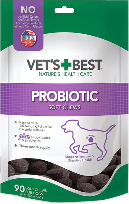 Vet's Best Probiotic Soft Chews Dog Supplement - Supports Dog Digestive Health - Promotes a Healthy Gut - 30 day supply
