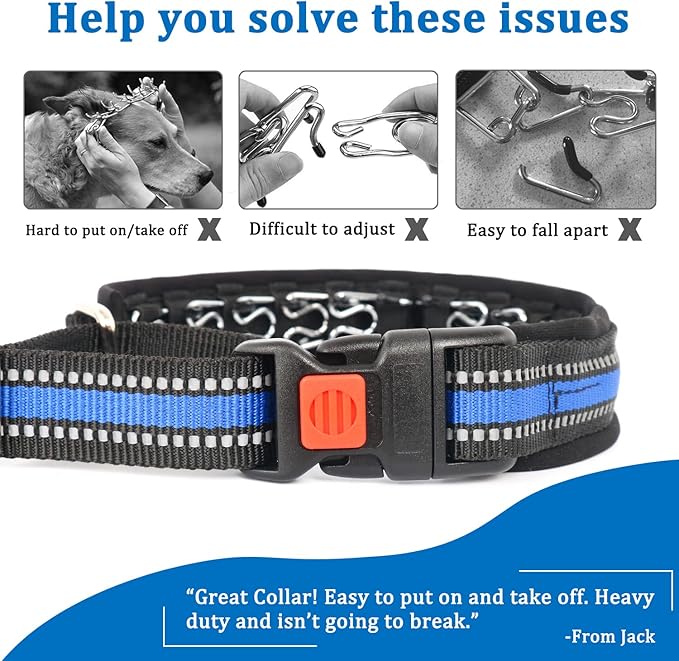 Mayerzon Martingale Collar for Dogs, No Pull Dog Collar with Reflective Strip for Small Medium Large Dogs, Anti Pulling Dog Collar with Buckle for Walking Training, Safe for Night Walk(Blue, M)