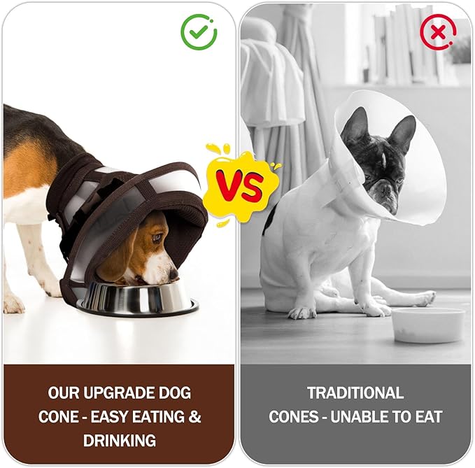 Dora Bridal Dog Cone Collar for Medium Dogs After Surgery, Soft Comfy Recovery Pet Cone Alternative, Adjustable Elizabethan Collar for Dogs to Stop Licking, Brown, M