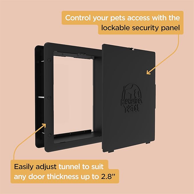 Hakuna Pets Essential Pet Door for Screens, Doors and Walls up to 2.8" Thick, for Dogs up to 20lbs, Small, Black