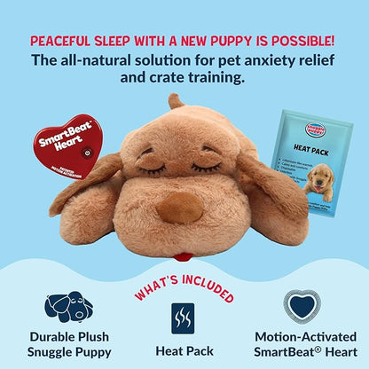 Snuggle Puppy Heartbeat Puppy Toy for Large Breeds, Plush Dog Toy with Real-Feel Pulse and Heat Pack for Crate Time, First Nights, and Rest - Biscuit