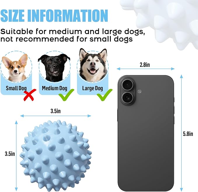 Apasiri Interactive Dog Toys for Large & Medium Dogs: 3.5" Bacon Flavored Squeaky Balls for Dogs, Tough Durable Spiky Rubber Bouncy Dog Toys Balls, Floating Outdoor Fetch Dog Toy, Blue Dog Balls Gifts