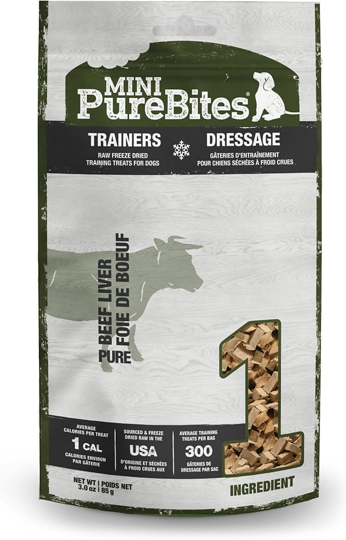 PureBites Mini Beef Liver Freeze Dried Dog Treats, 1 Ingredient, Made in USA, 3oz