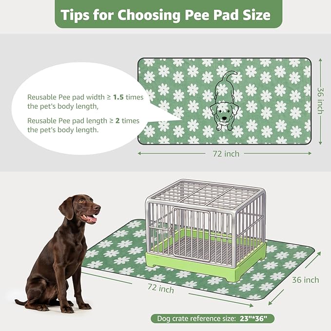 LOOBANI Washable Puppy Pads: Waterproof Reusable Pee Pads for Dogs, Non-Slip and Leak-Proof Dog Pee Mat, Absorbent Dog Training Pads for Puppy Playpen, Crate, Potty Training (36"x72", 2 Packs)