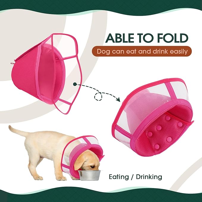 Kuoser Large Dog Cone Collar After Surgery, Soft Cone for Dogs to Stop Licking, Breathable Pet Recovery Collar Comfortable Elizabethan Collars, Adjustable Protective Dog Cones for Large Dogs, Rose L