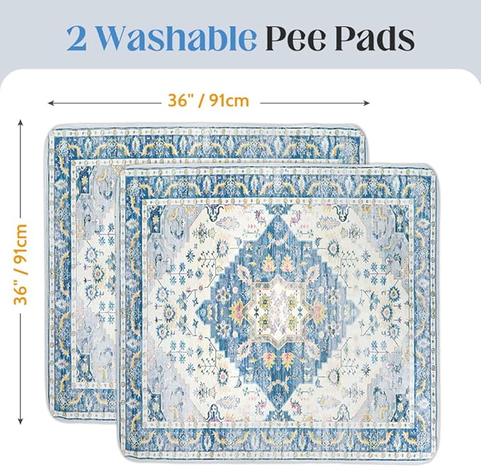 Washable Pee Pads for Dogs 2 Pack Reusable Puppy Training Pads 36"x36" Super Absorbent Waterproof Dog Training Pads, Non-Slip Potty Pads Whelping Pads Litter Mat Pet Supplies - Orange/Mix