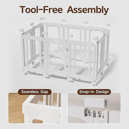Jalove Dog Playpen Indoor, 24" H Plastic Dog Play Pen with Window, Clear Acrylic Pet Playpen for Puppy Cat Rabbit Ferret, Small Dogs Fence Crate Kennel, Whelping Cage (White, 10 Panels)