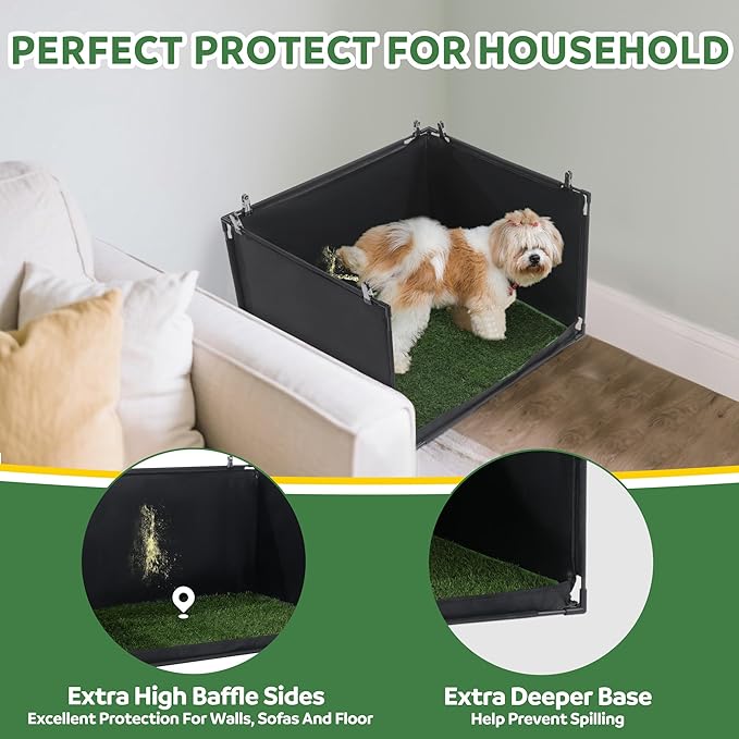 MABOZOO Dog Pee Pad Holder with Artificial Grass, 25 * 21 * 15.7 in Foldable Indoor Dog Potty Tray with Hemmed Edge, No Spill Pee Pad Holder Tray Puppy Litter Box for Dogs