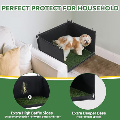 MABOZOO Dog Pee Pad Holder with Artificial Grass, 25 * 21 * 15.7 in Foldable Indoor Dog Potty Tray with Hemmed Edge, No Spill Pee Pad Holder Tray Puppy Litter Box for Dogs