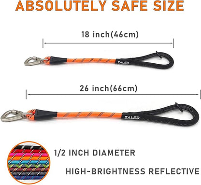 ZALER Short Dog Leash, 18 Inches Rope Traffic Leashes for Dogs, Reflective Dog Lead with O-Ring, Heavy Duty Pet Leash for Large and Medium Dogs (18'' Orange)