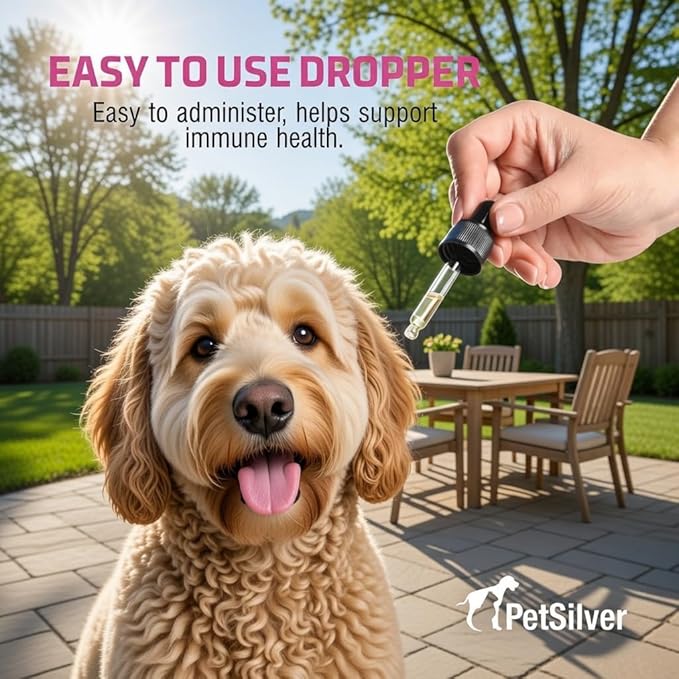 PetSilver Immune Support - Promotes Respiratory Health in Cats & Dogs, Sinus & Kennel Cough Treatment, Natural Antibiotic, Allergy Relief, Chelated Silver Formula, Easy-to-Use Dropper, USA - 2 fl oz