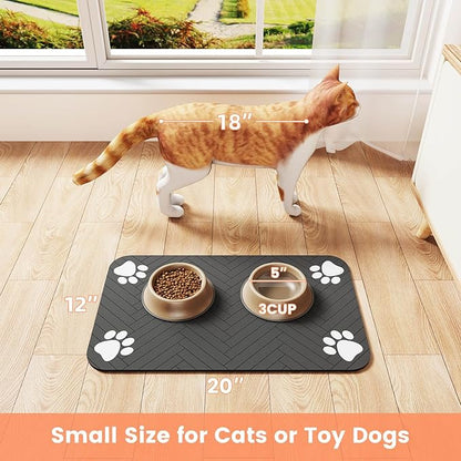 Pet Feeding Mat-Absorbent Pet Placemat for Food and Water Bowl, with Waterproof Rubber Backing, Quick Dry Water Dispenser Mat for Dog and Cat (24"x16", Beige)