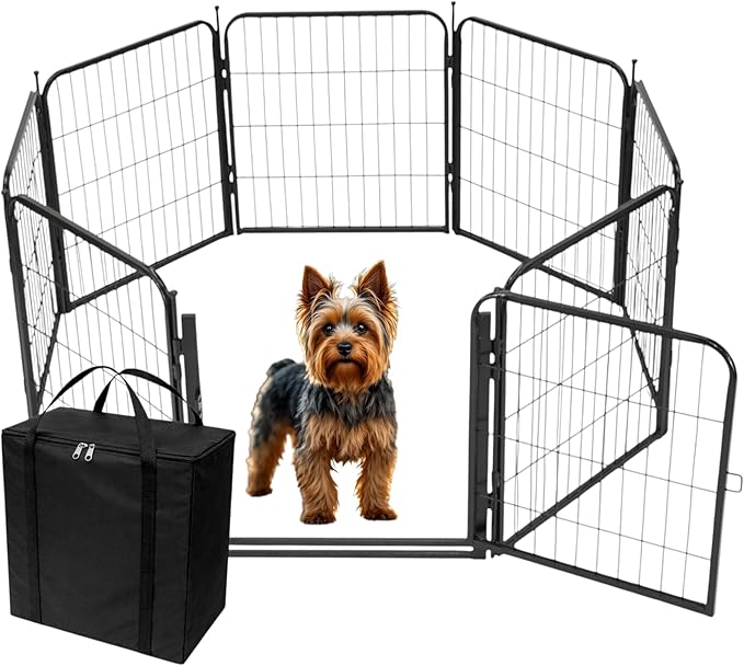 Dog Playpen w/Carrying Case for Indoor or Outdoor Use – 24 Inch, 8 Black Panels - Portable Metal Exercise Pen for Small Dogs & Puppies - Pet Fence Kennel Crate for House, RV, or Travel
