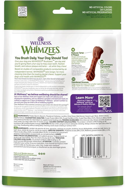 Whimzees Wellness Brushzees Dog Dental Treat, VOHC Accepted Chews, Freshens Breath, Small Size, 4.2 oz Bag, 8 Count