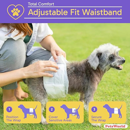 PetsWorld Dog Diapers Male X-Small 600 Count Disposable Male Dog Wraps – Super Absorbent Belly Bands with Wetness Indicator, Fur-Friendly Adjustable Fit for Incontinence & Training (Waist 8–10.5 in)