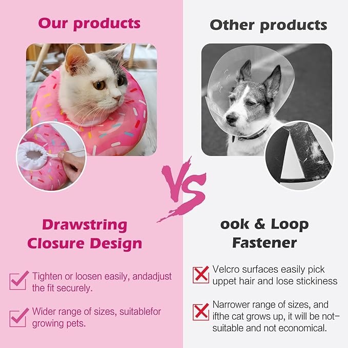 Dog Cones for Small Dogs,Comfortable Adjustable Soft Dog Cone After Surgery，Soft Protective Recovery Cone for Dogs and Cats,Washable Dog Elizabethan Collar Stop Licking Wounds (Donut Pink, XL)
