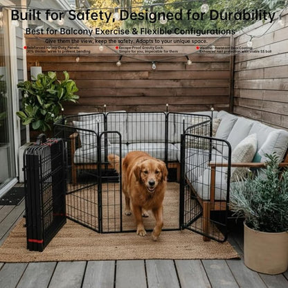Dog Playpen Indoor/Outdoor,32'' Portable Dog Crates with Easy-Carry Straps,6 Panels Dog Pen Play Pen for Small/Medium Dogs,Rustproof Metal Pet Playpen for Camping RV Yard (with One Door)