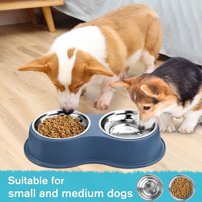 Epetslove Dog Bowls Double Dog Water and Food Bowls Stainless Steel Bowls with Non-Slip Resin Station, Pet Feeder Bowls for Puppy Medium Dogs Cats