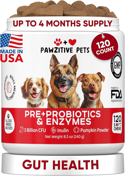 Probiotics for Dogs Digestive Health - Probiotic Chews for Gut Health, Itchy Skin Yeast, Diarrhea - USA Product - Immune Support Supplement - Dog Digestive Support & Allergy Relief Chews with Enzymes