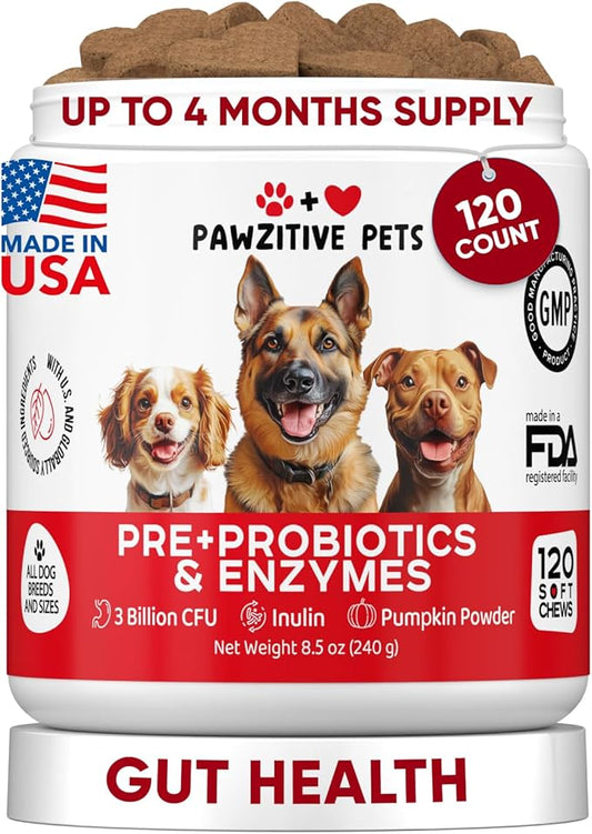 Probiotics for Dogs Digestive Health - Probiotic Chews for Gut Health, Itchy Skin Yeast, Diarrhea - USA Product - Immune Support Supplement - Dog Digestive Support & Allergy Relief Chews with Enzymes