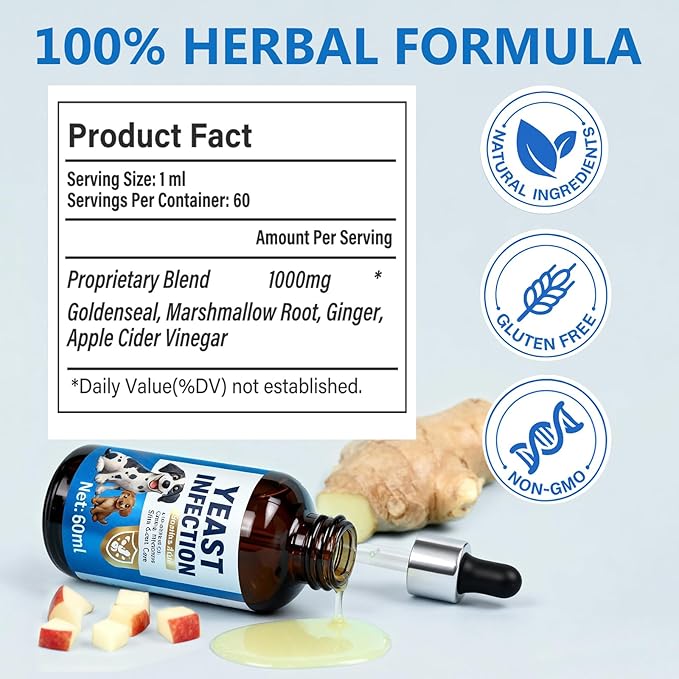 Yeast Infection Treatment for Dogs Support - Natural Dog Yeast Infection Treatment Drops with Probiotics & Vitamins - Relieves Itchy Skin, Paw Licking & Ear Irritation - Immune & Gut Health Supplement