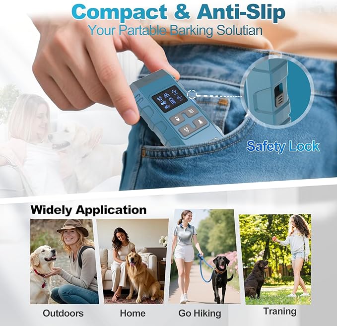 Dog Bark Deterrent Device,G3 Anti Barking Device for Dogs, Bark Stopper with Display,Ultrasound Dog Bark Deterrent,for Indoor/Outdoor/Safe and Effective Bark Stopper with Flashlight (Blue)