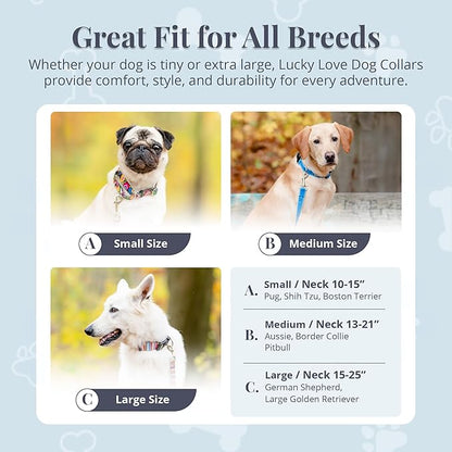 Lucky Love Dog Martingale Dog Collar - Adjustable, No-Slip, Durable, & Soft Webbing Collar for Male and Female Dogs Ideal for Training & Walking - Penny, Medium