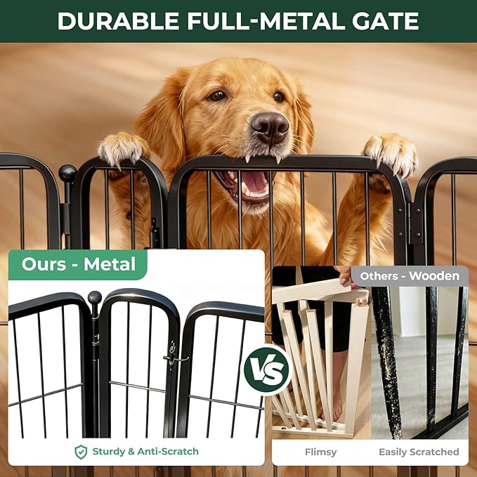 FXW Dog Gate Extra Wide Designed for Indoor Use, Adjustable Width Up to 83-inch Wide (40" H 3 Wire Panels for Medium and Large Dogs), Black