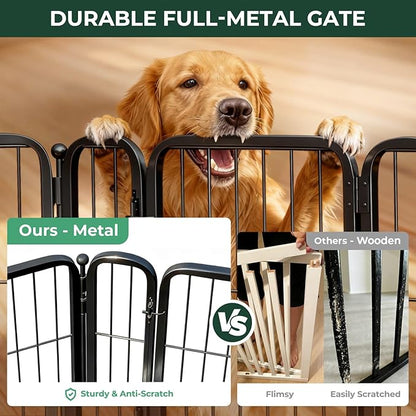 FXW Dog Gate Extra Wide Designed for Indoor Use, Adjustable Width Up to 83-inch Wide (40" H 3 Wire Panels for Medium and Large Dogs), Black