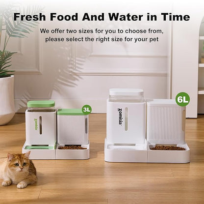 ZOMISIA Gravity Cat Feeder and Water Dispenser, 2 in 1 Automatic Cat Feeder with 180 Degree Rotatable, 2 Pack Large Capacity Self Feeding for Small Medium Dog Puppy Kitten, Grey, 0.8 Gallon x 2