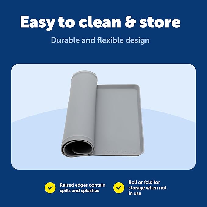 PetSafe Fountain & Feeder Mat - Keeps Floors Clean & Dry - Waterproof Pet Feeder Mat - Non-Slip Design - Raised Lip Placemat - Food-Grade Silicone - Dishwasher Safe