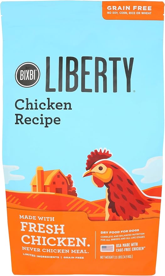 BIXBI Liberty Grain-Free Dry Dog Food, Chicken Recipe – Fresh Meat, High Protein, No Meat Meals – USA Made, 11 lbs