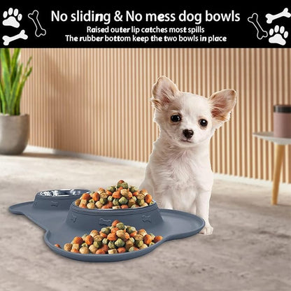 AsFrost Dog Food Bowls Stainless Steel Dog Food and Water Bowl Set, Dog Dishes No Spill Non Slip Silicone Mat, Dog Bowls for Small Medium Size Dogs Cat Puppy Pet Food Feeding Bowls, Grey, 12oz