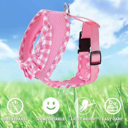SuperBuddy Upgraded Soft Mesh Dog Harness, Super Breathable Lightweight Pet Harnesses for Puppy Dogs Outdoor Walking, Pink and Purple Dog Harness Set Packing-XSmall