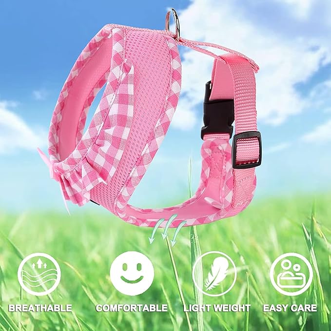 SuperBuddy Upgraded Soft Mesh Dog Harness, Super Breathable Lightweight Pet Harnesses for Puppy Dogs Outdoor Walking, Pink and Red Dog Harness Set Packing-Small