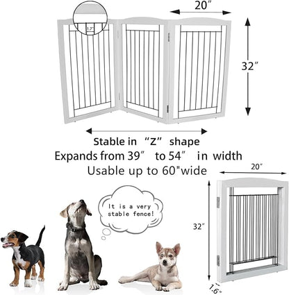 ZJSF Freestanding Foldable Dog Gate for House Extra Wide Wooden White Puppy Gate Stairs Dog Gates Doorways Tall Pet Gate 3 Panels Pet Fence